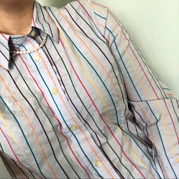 Orvis women’s blue button down 8 work stripe - Picture 3 of 10